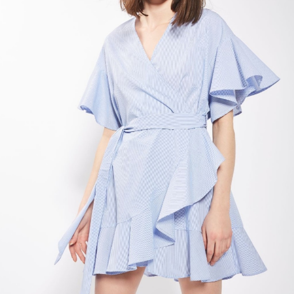 Topshop Striped Poplin Wrap Dress